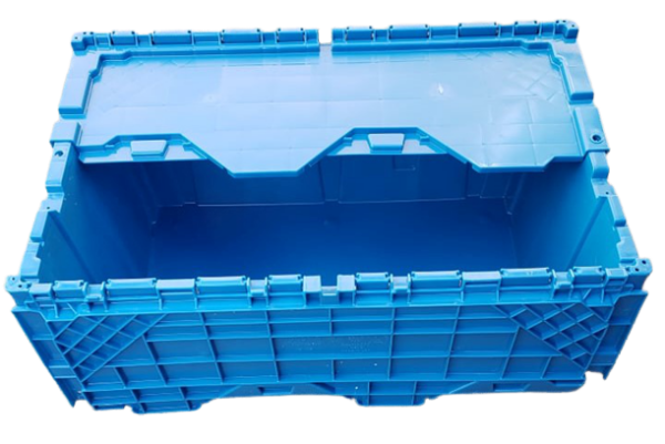 Plastic tote moving boxes provided by Totes 2 Go in Windsor, Ontario. Make moving easier with stackable boxes that we deliver to your front door.
